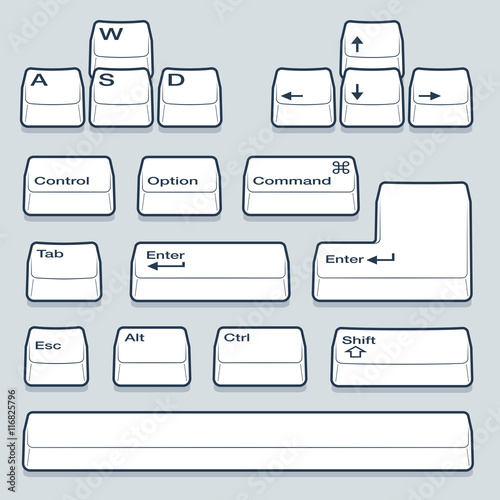 Isometric Computer line Art Keyboard Keys Including Alt, Control, Shift, Enter and Arrow Keys photo