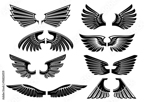 Tribal angel wings for heraldry or tattoo design