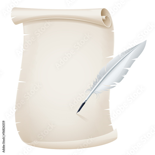 Quill pen writing on a scroll
