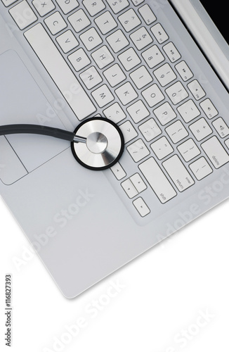 Computer laptop with stethoscope