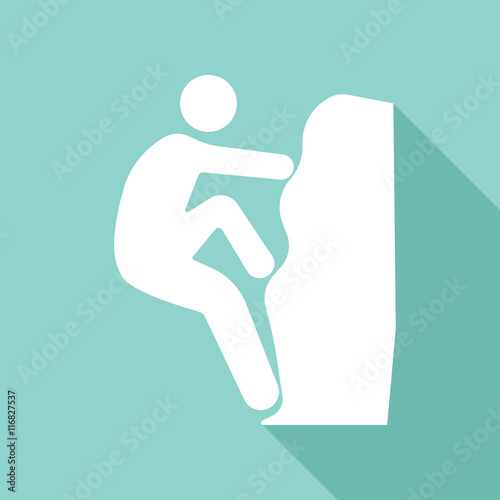 Rock climber vector icon with long shadow.