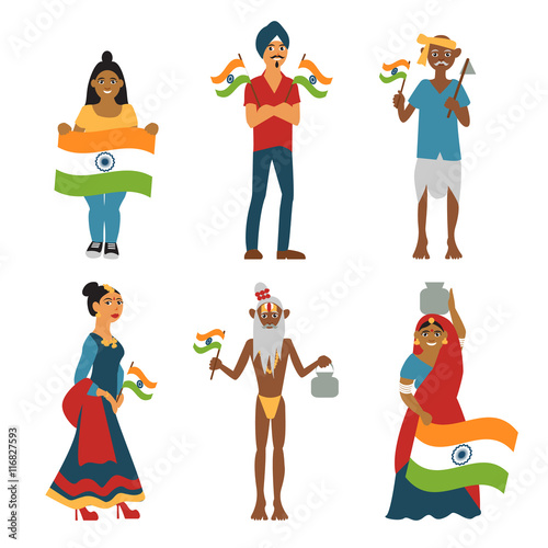 India independence day. Happy Indians celebrate national holiday. Cartoon  isolated indian people on white background in traditional dress. Vector eps  10 format. Stock Vector | Adobe Stock