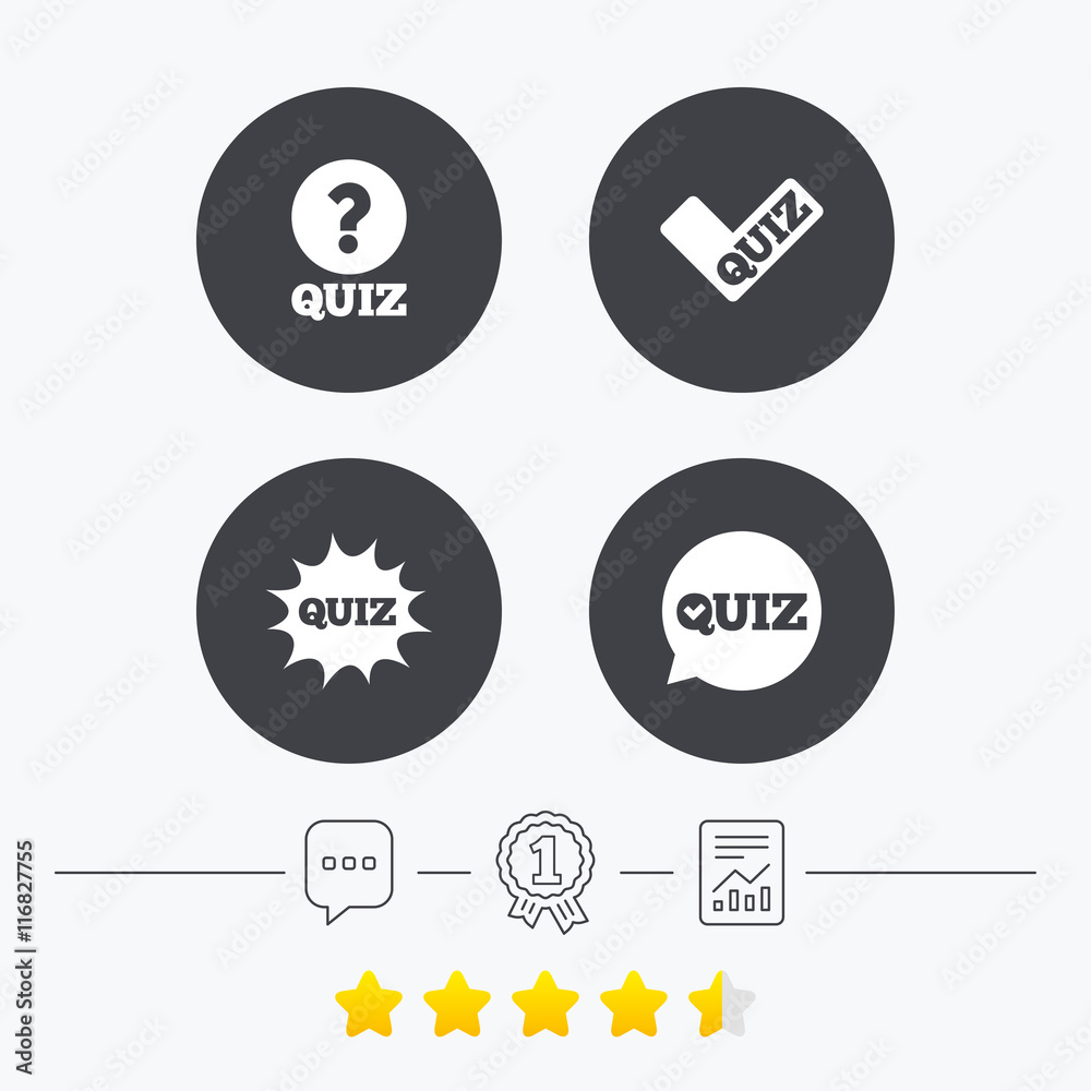 Fototapeta premium Quiz icons. Speech bubble with check mark symbol