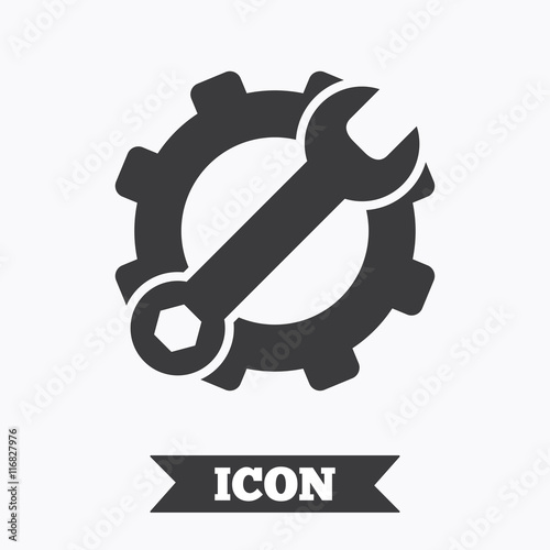 Service icon. Wrench key with gear sign.