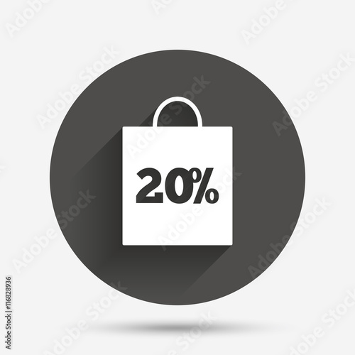 20 percent sale bag tag sign icon.