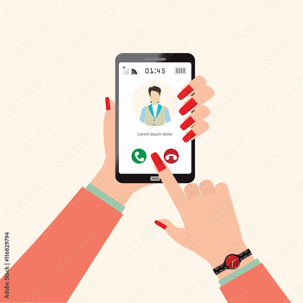 Hand holds smartphone Incoming call from man. Hand holds smartphone Incoming call from man.