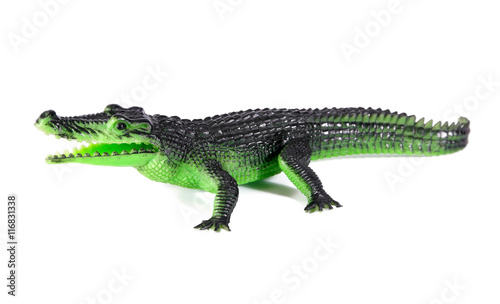 Green crocodile toy isolated on white background.Plastic crocodi