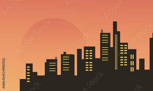 Beautiful city scenery at morning silhouettes