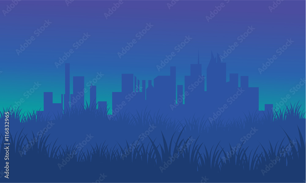 On blue backgrounds silhouette urban for fields