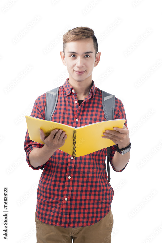 Happy male student smiling - isolated over a white background Happy male student smiling - isolated over a white background