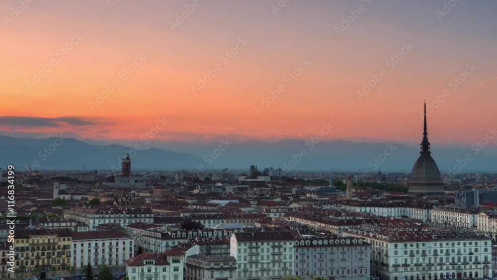 timelapse of turin skyline from day to night zoom out timelapse of turin skyline from day to night zoom out