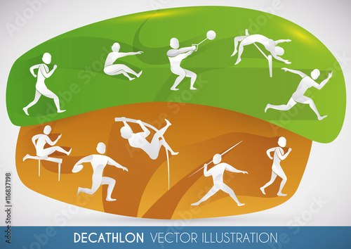 Decathlon Design with all Track and Field Events, Vector Illustration