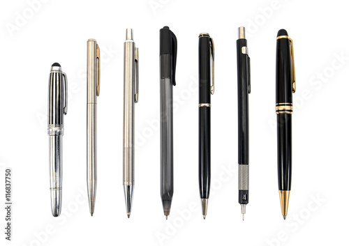 Set of pens isolated on white background.Pens isolated