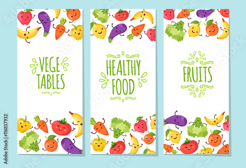 Healty food cartoon representing banners set