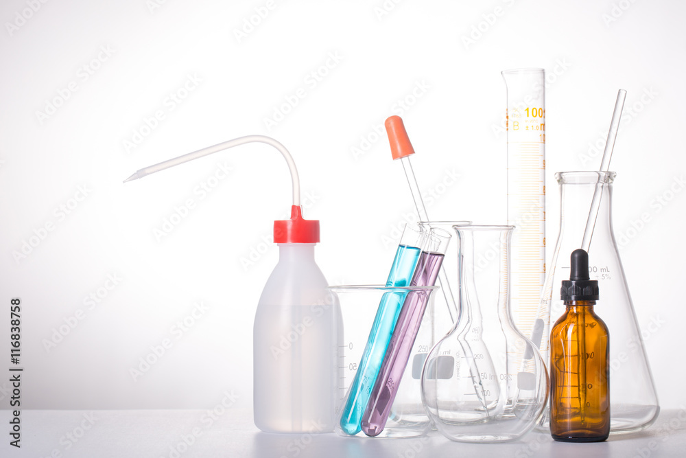 Chemistry flask glassware for test laboratory. Chemistry flask glassware for test laboratory.