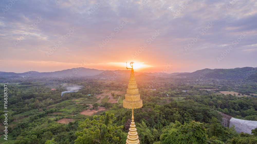 golden pagoda on hilltop this temple have several amazing building and ...