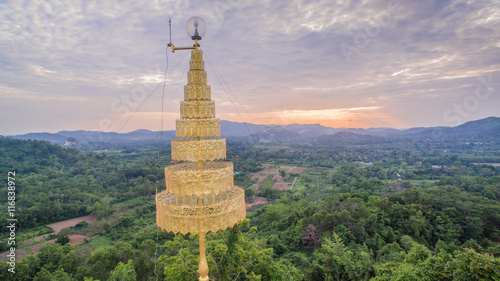 Canvas Print golden pagoda on hilltop this temple have several amazing building and famous in thailand