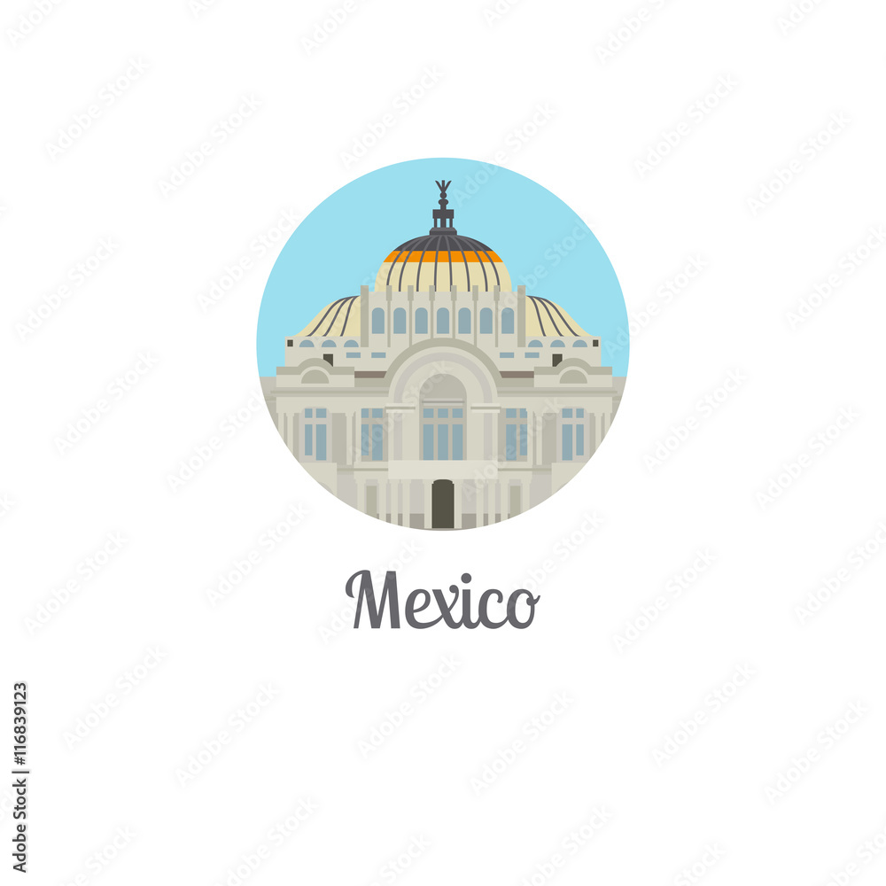 Mexico palace landmark isolated round icon. Vector illustration
