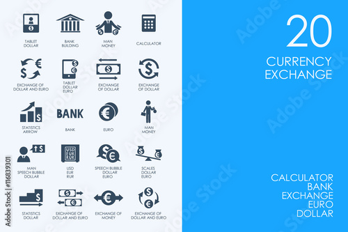 Set of BLUE HAMSTER Library currency exchange icons
