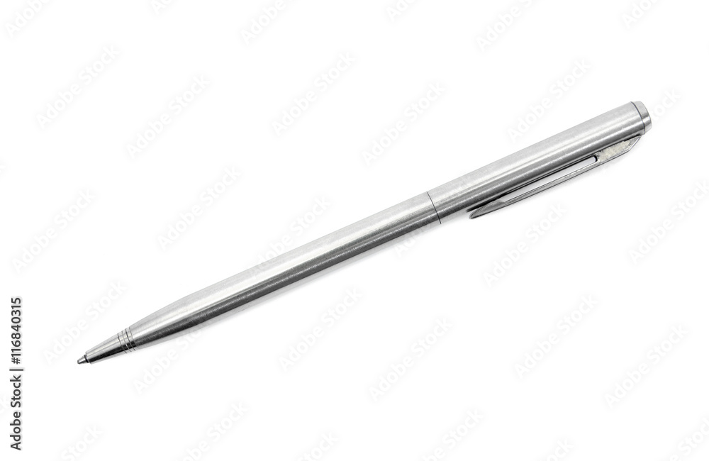 Metal silver pen isolated on white background.Pen isolated Metal silver pen isolated on white background.Pen isolated