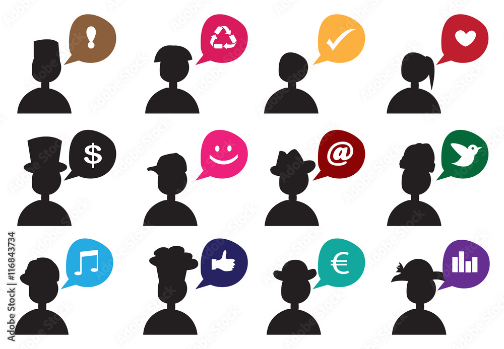 People Silhouette Speech Bubble Icon Set People Silhouette Speech Bubble Icon Set