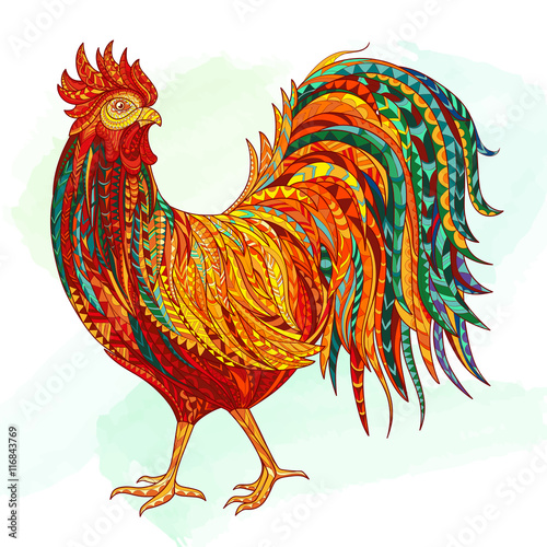 Hand drawn doodle outline rooster illustration. Decorative outline hand drawn in zentangle style. Sketch for adult antistress coloring page. symbol of the 2017 year