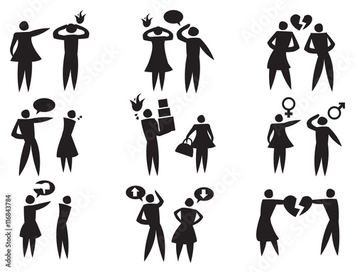 Disagreement Between Man Woman in Relationships Vector Icon Set