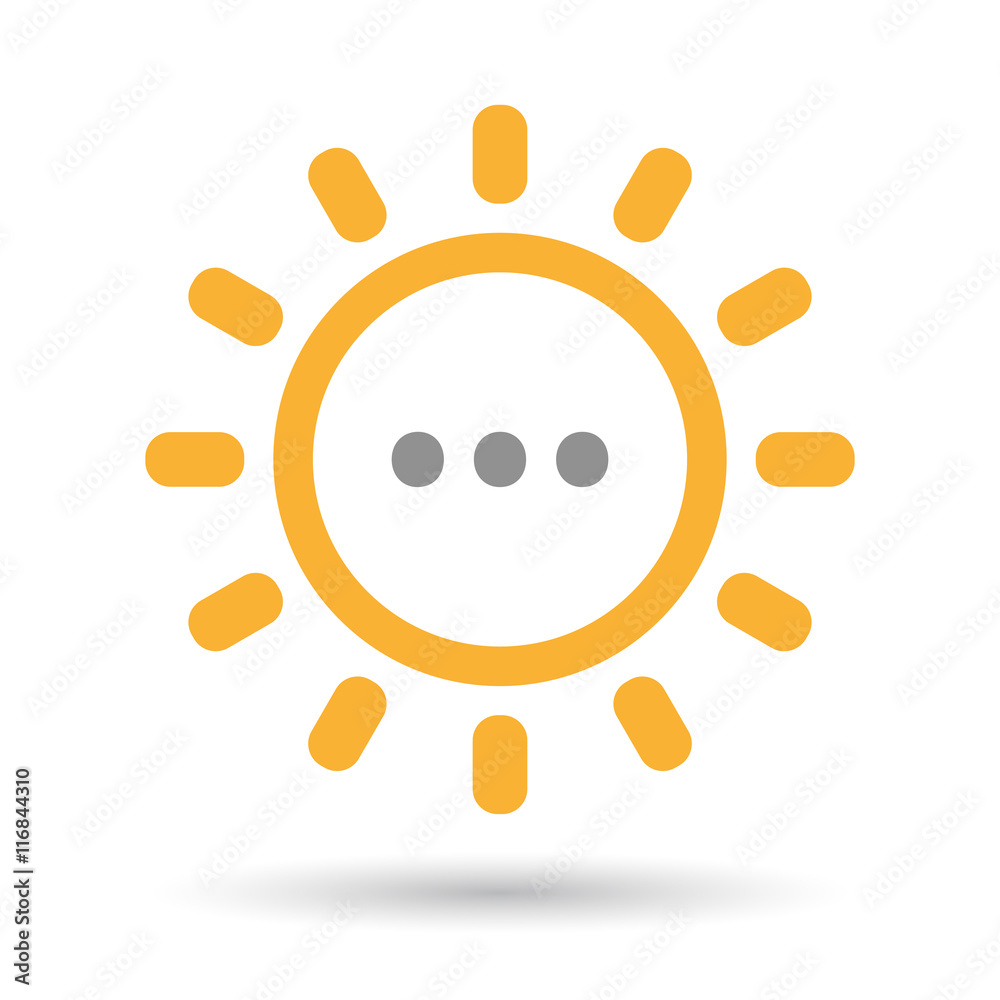 Isolated line art sun icon with an ellipsis orthographic sign Isolated line art sun icon with an ellipsis orthographic sign