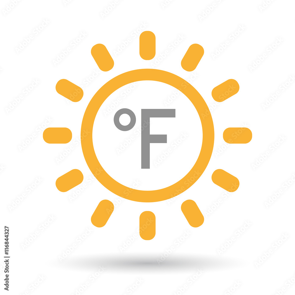 Isolated line art sun icon with a farenheith degrees sign Isolated line art sun icon with a farenheith degrees sign