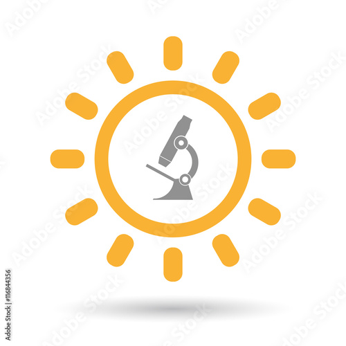 Isolated line art sun icon with a microscope icon