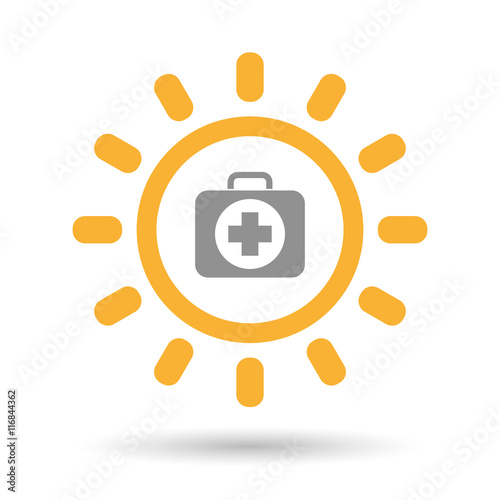 Isolated line art sun icon with  a first aid kit icon