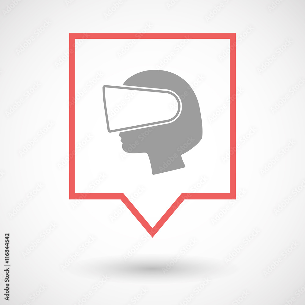 Isolated line art tooltip icon with a female head wearing a vir Isolated line art tooltip icon with a female head wearing a vir