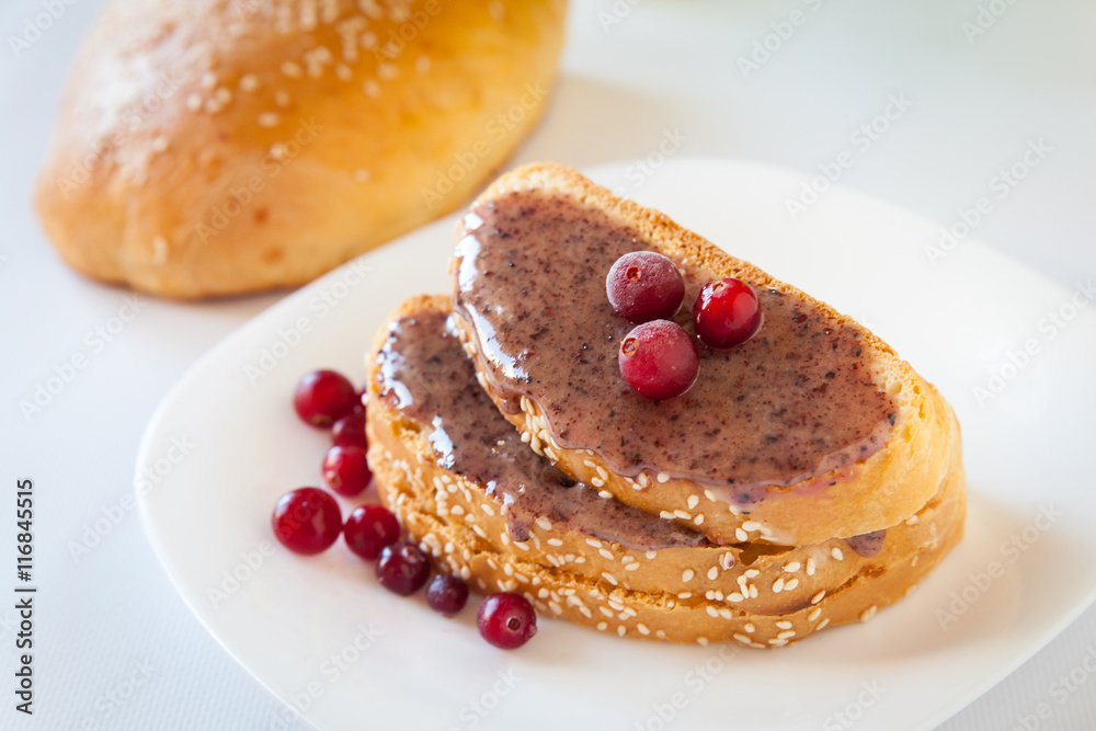 Sandwiches with cream honey and cranberries Sandwiches with cream honey and cranberries