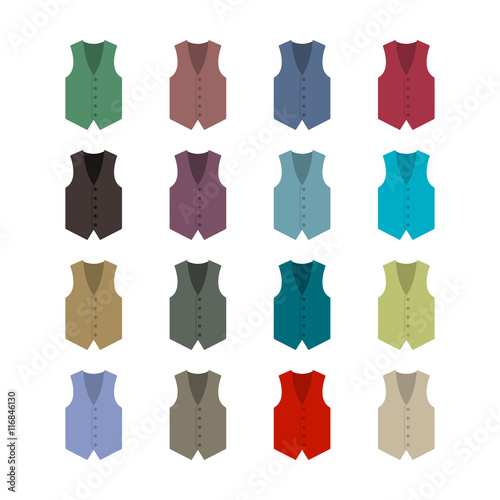 Set of colored waistcoats, vector illustration.