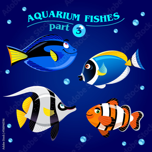 Vector set of marine aquarium fishes. Part 3. illustration in cartoon style