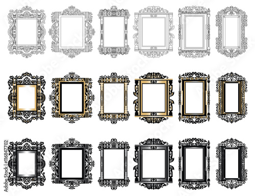 Set of Vintage Retro Vector frames. Black and gold ornamented frames