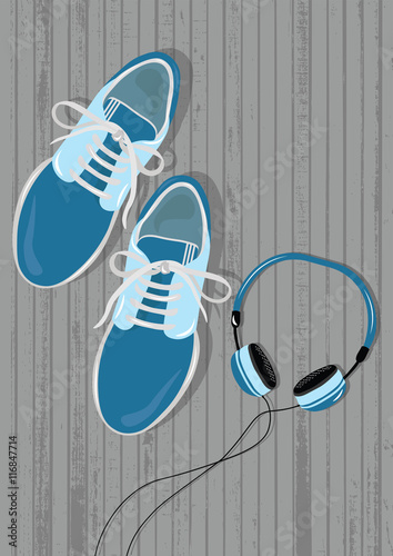 Men's casual shoes and player Vector