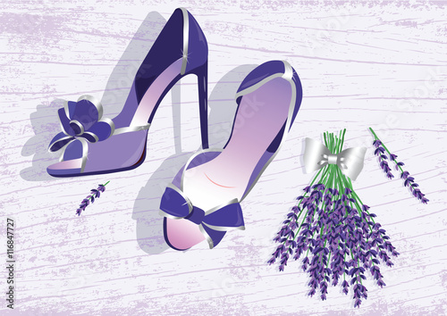High heels shoes. Lavender shoes Vector