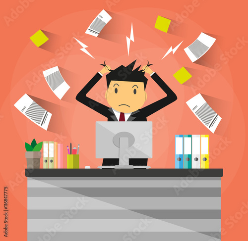 businessman in pile of office papers