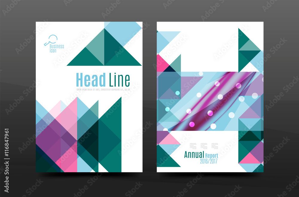 Colorful geometry design annual report a4 cover brochure template layout, magazine, flyer or leaflet booklet