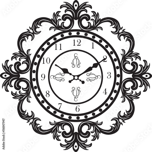 Baroque Classic Round Golden clock Vector. Rich ornamented Baroque Style clock