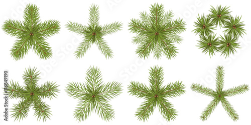 Star Shaped Abstract Vector Fir Tree Branches Collection