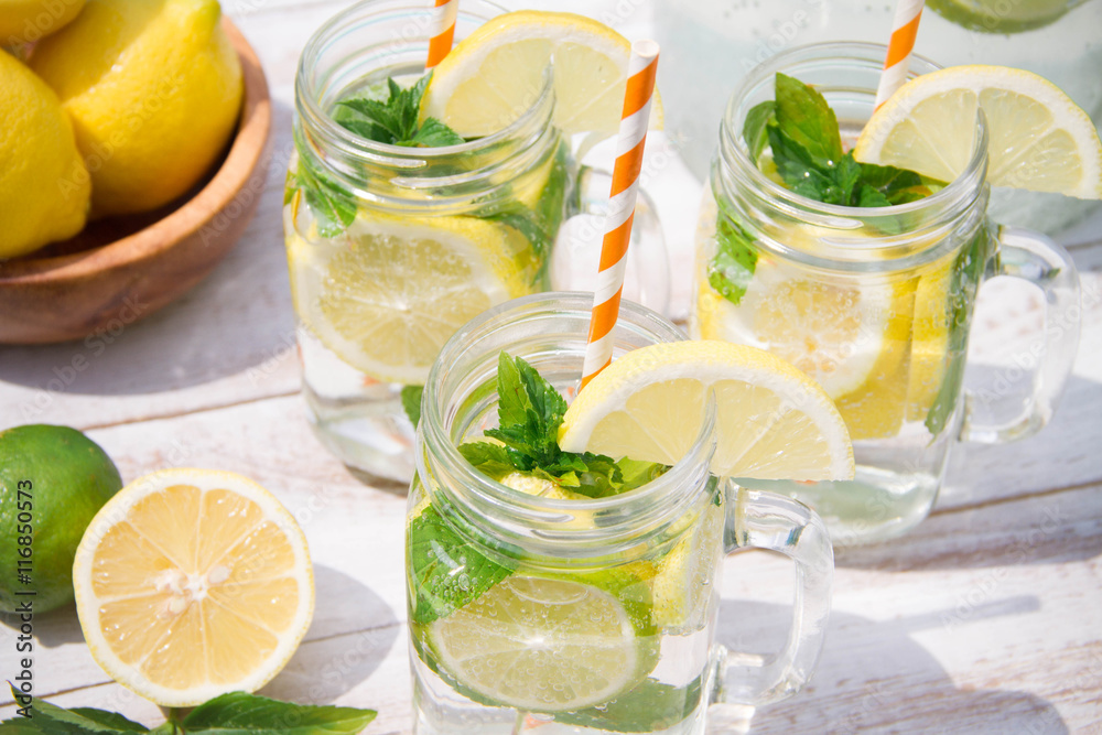 Fototapeta premium Fresh homemade lemonade with ice