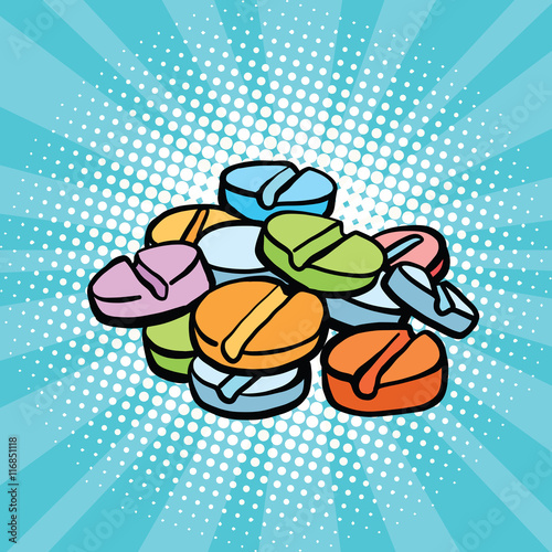 colorful medical pills, sports doping and drugs