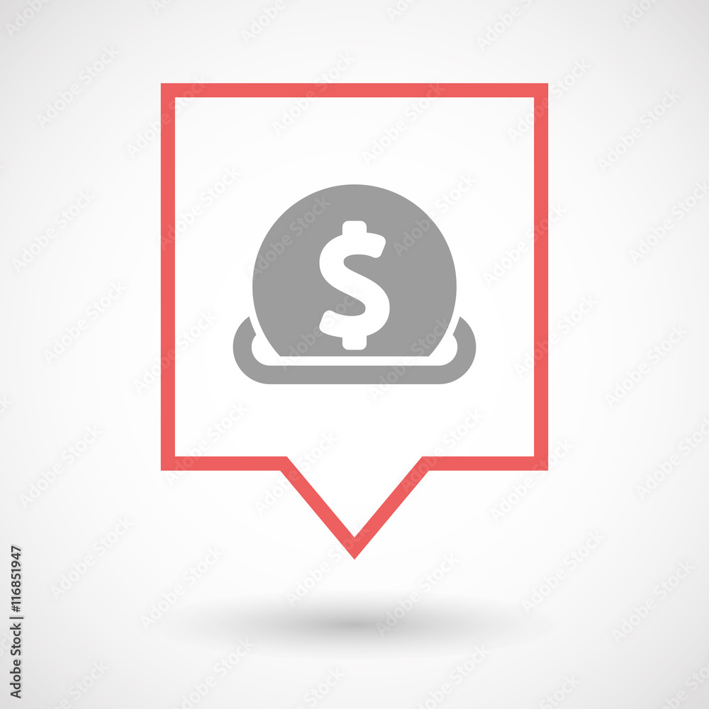 Isolated line art tooltip icon with a dollar coin entering in a Isolated line art tooltip icon with a dollar coin entering in a