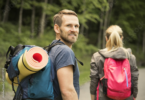 Hikers in forest. © Denis Rozhnovsky