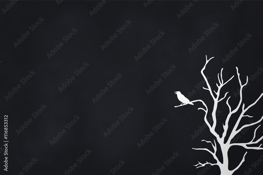 raven on tree with chalkboard background