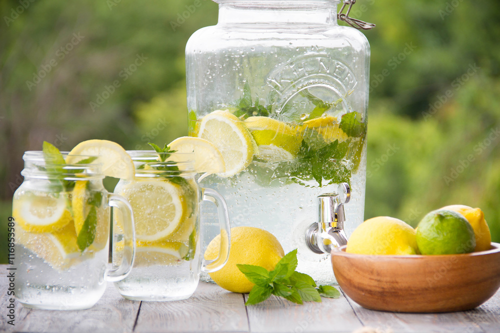 Fresh homemade lemonade with ice