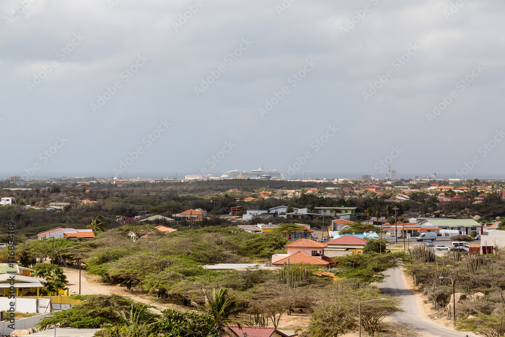 Modest Homes of Aruba with Cruise Ship in Background