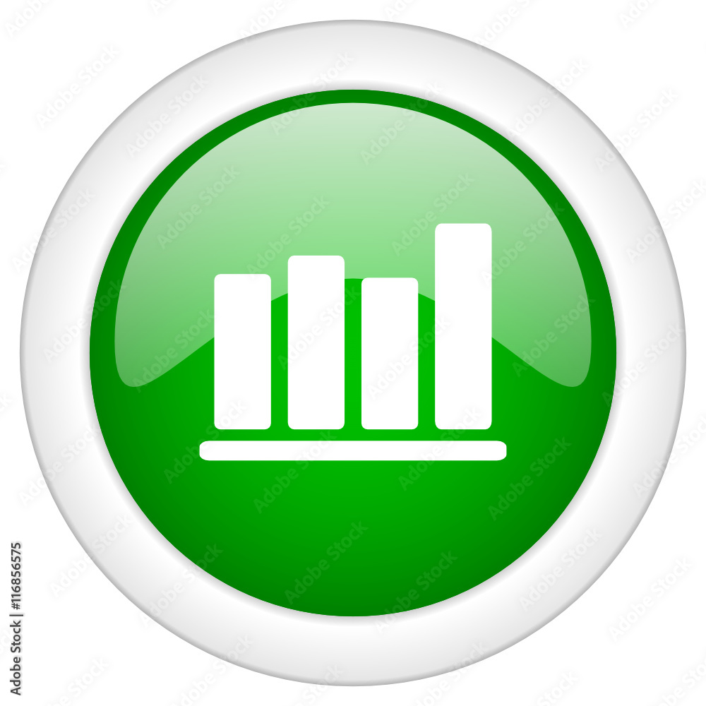 Green glossy round web bar chart vector icon